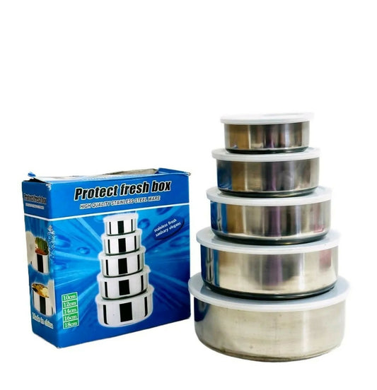 5PCS SILVER PROTECT FRESH BOX STAINLESS STEEL